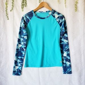 Blue Long Sleeve UV Rash Guard Swim Shirt